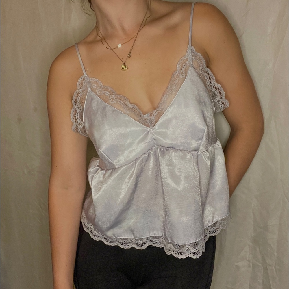American Eagle purple lace flowy tank top